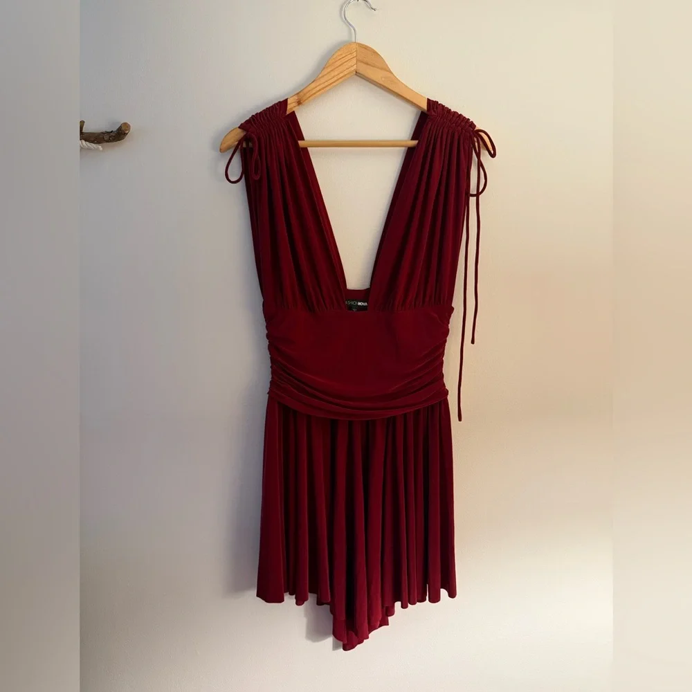Fashion Nova Kaila Ruched Micro Mini Dress in Wine - Picture 4 of 11